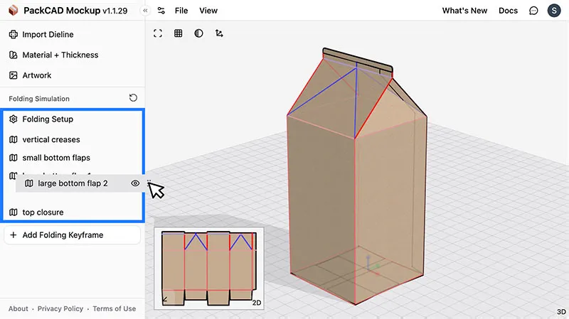 Left menu showing five folding keyframes with a keyframe being dragged to reorder