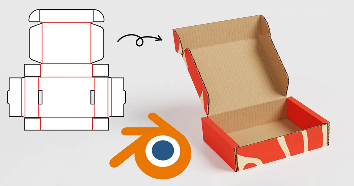 Photorealistic 3D rendering of a mailer box on a white studio backdrop, created with PackCAD Mockup and Blender