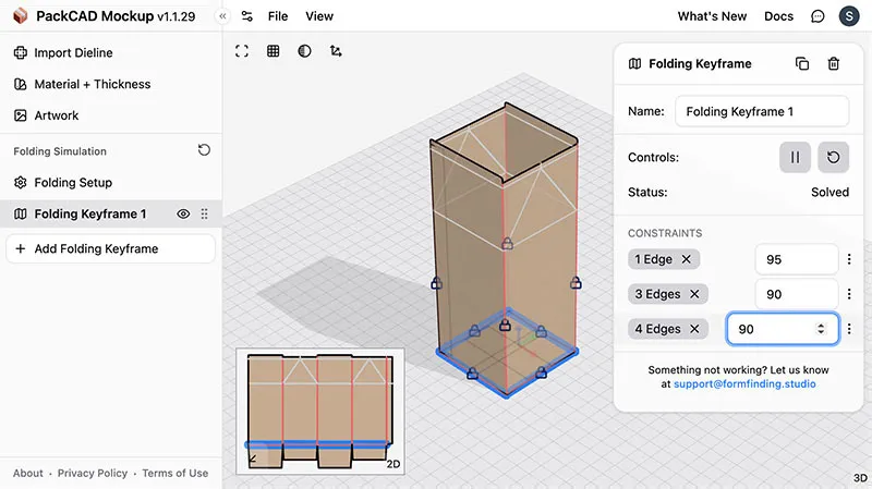 Folding Keyframe detail menu showing multiple constraint groups with crease count tags and angle inputs